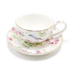 Espresso šálek Spring time s ptáčkem a růžemi