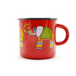 Červený smaltovaný hrnek Sloni