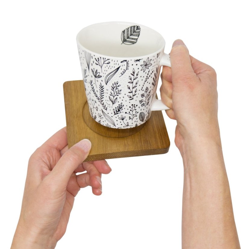 Hrnek Pure Leaflet s podšálkem z akácie