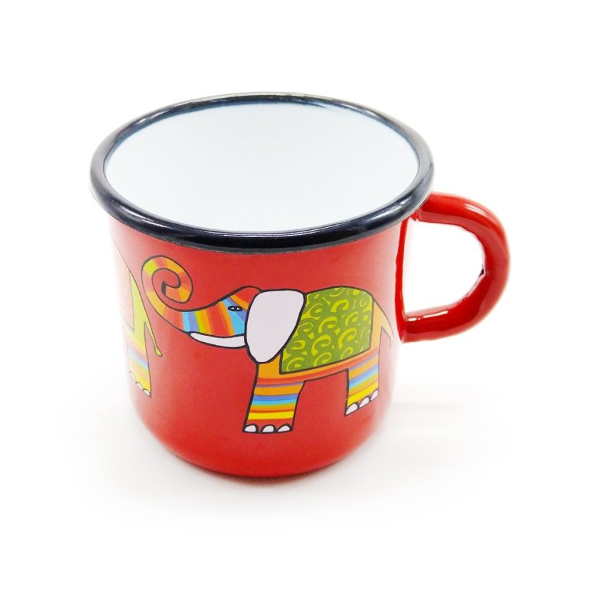 Červený smaltovaný hrnek Sloni