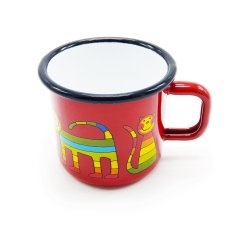 Červený smaltovaný hrnek Kočky