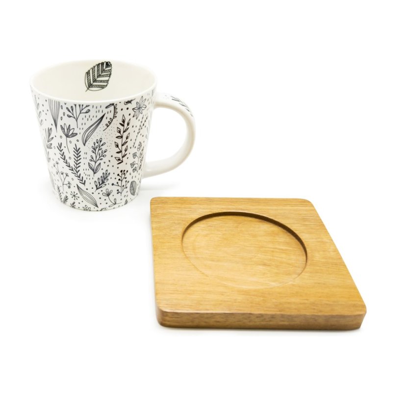 Hrnek Pure Leaflet s podšálkem z akácie