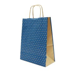 Modrá papírová taška s puntíky malá