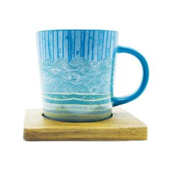 Hrnek Blue Wave s podšálkem z akácie