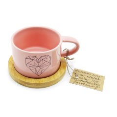Hrnek Srdce jedním tahem s podšálkem z bambusu