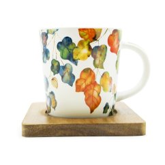Hrnek Bright Fall s podšálkem z akácie