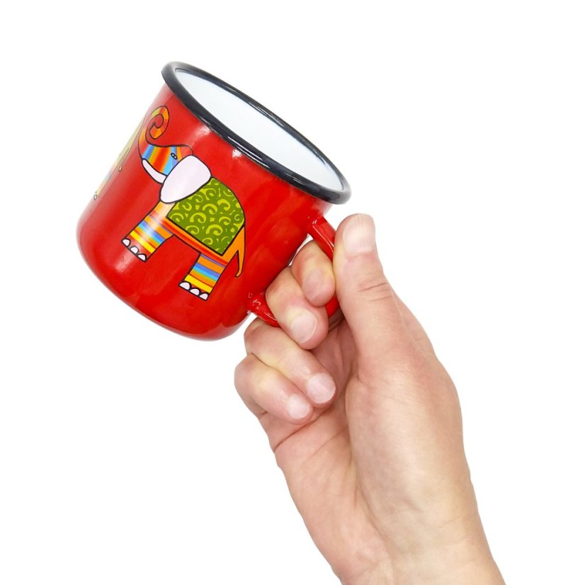 Červený smaltovaný hrnek Sloni