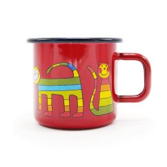 Červený smaltovaný hrnek Kočky