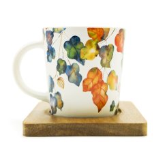Hrnek Bright Fall s podšálkem z akácie