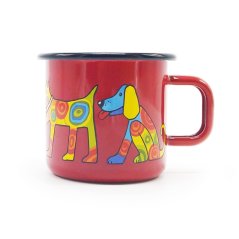 Červený smaltovaný hrnek Psi