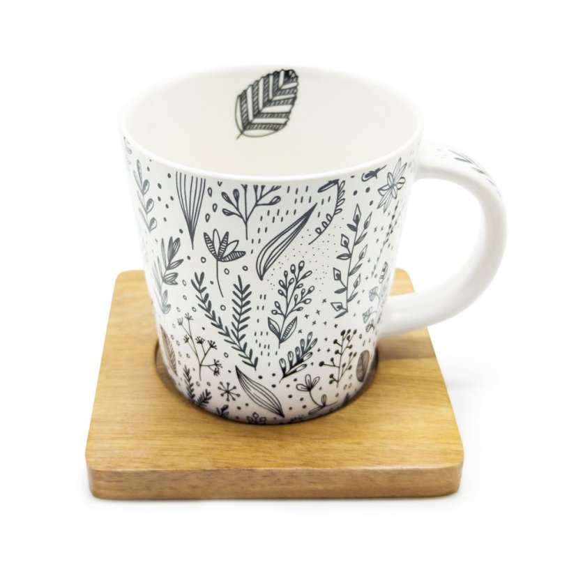 Hrnek Pure Leaflet s podšálkem z akácie