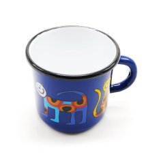 Modrý smaltovaný hrnek Kočky