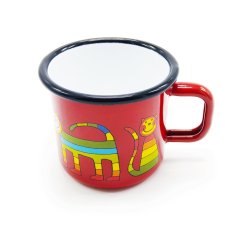 Červený smaltovaný hrnek Kočky