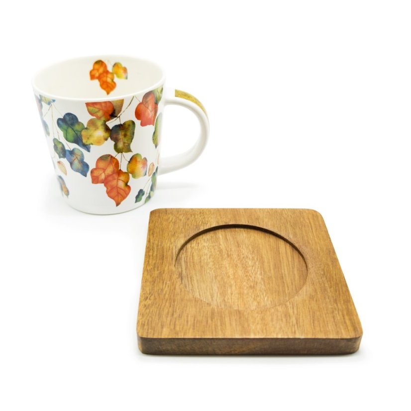 Hrnek Bright Fall s podšálkem z akácie