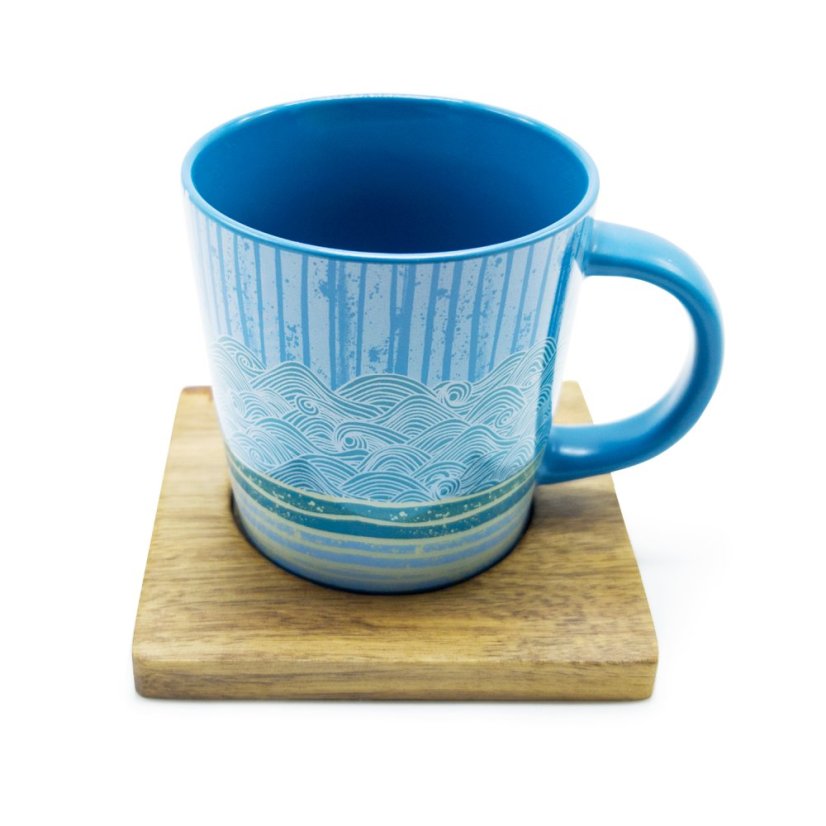 Hrnek Blue Wave s podšálkem z akácie