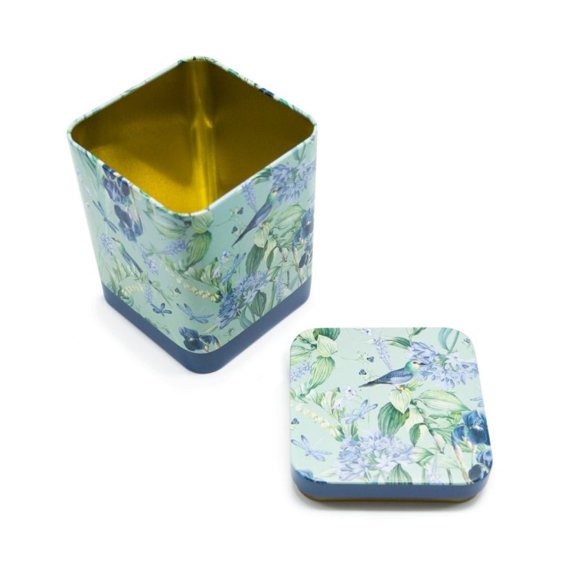 Plechová dóza Ptáčci a květiny