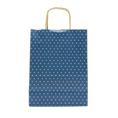 Modrá papírová taška s puntíky malá