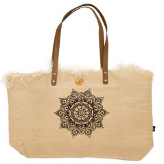 Látková taška Mandala s koženými uchy a třásněmi