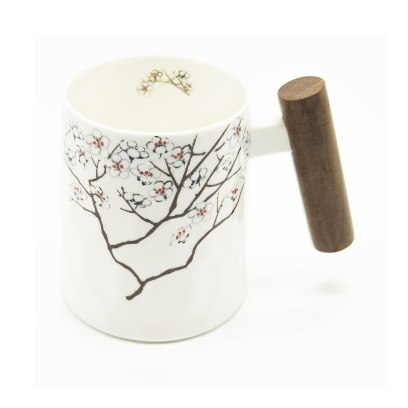 Hrnek s dřevěnou rukojetí Třešňový květ