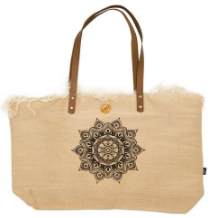 Látková taška Mandala s koženými uchy a třásněmi