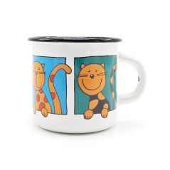 Bílý smaltovaný hrnek Zvědavé kočky