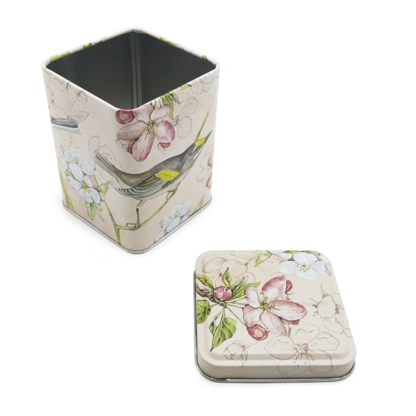 Plechová dóza Ptáček a květy