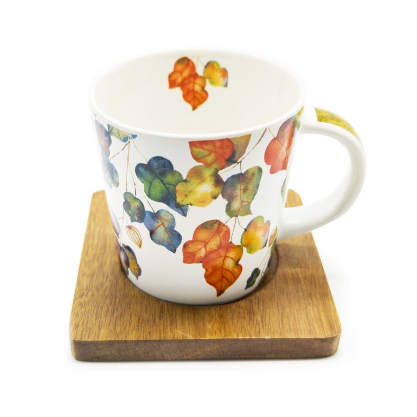 Hrnek Bright Fall s podšálkem z akácie