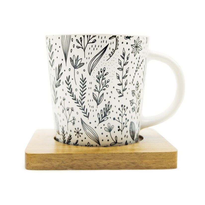 Hrnek Pure Leaflet s podšálkem z akácie